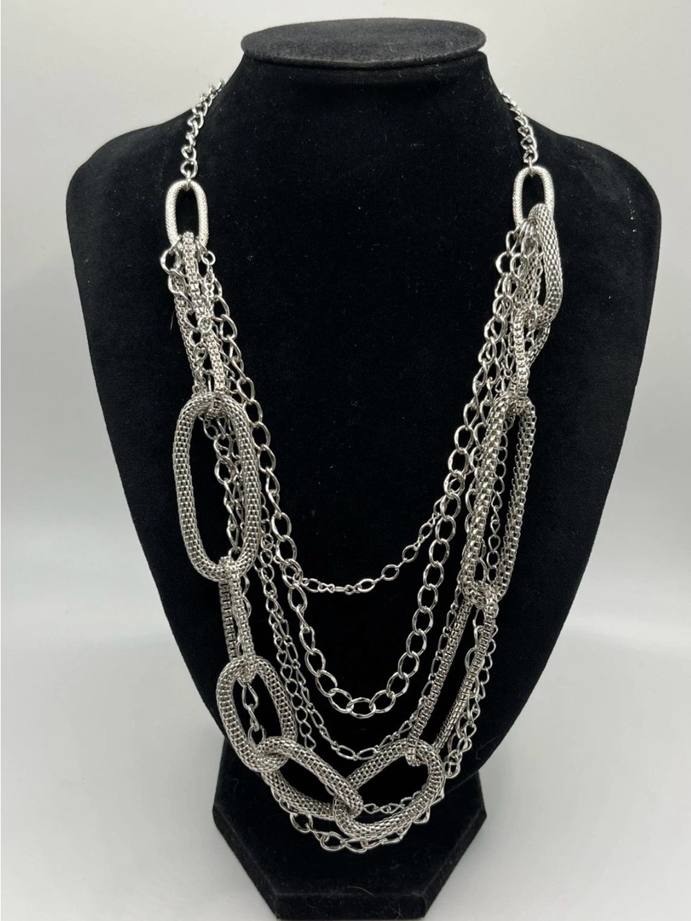 Multi Strand Silver Tone Mesh Necklace